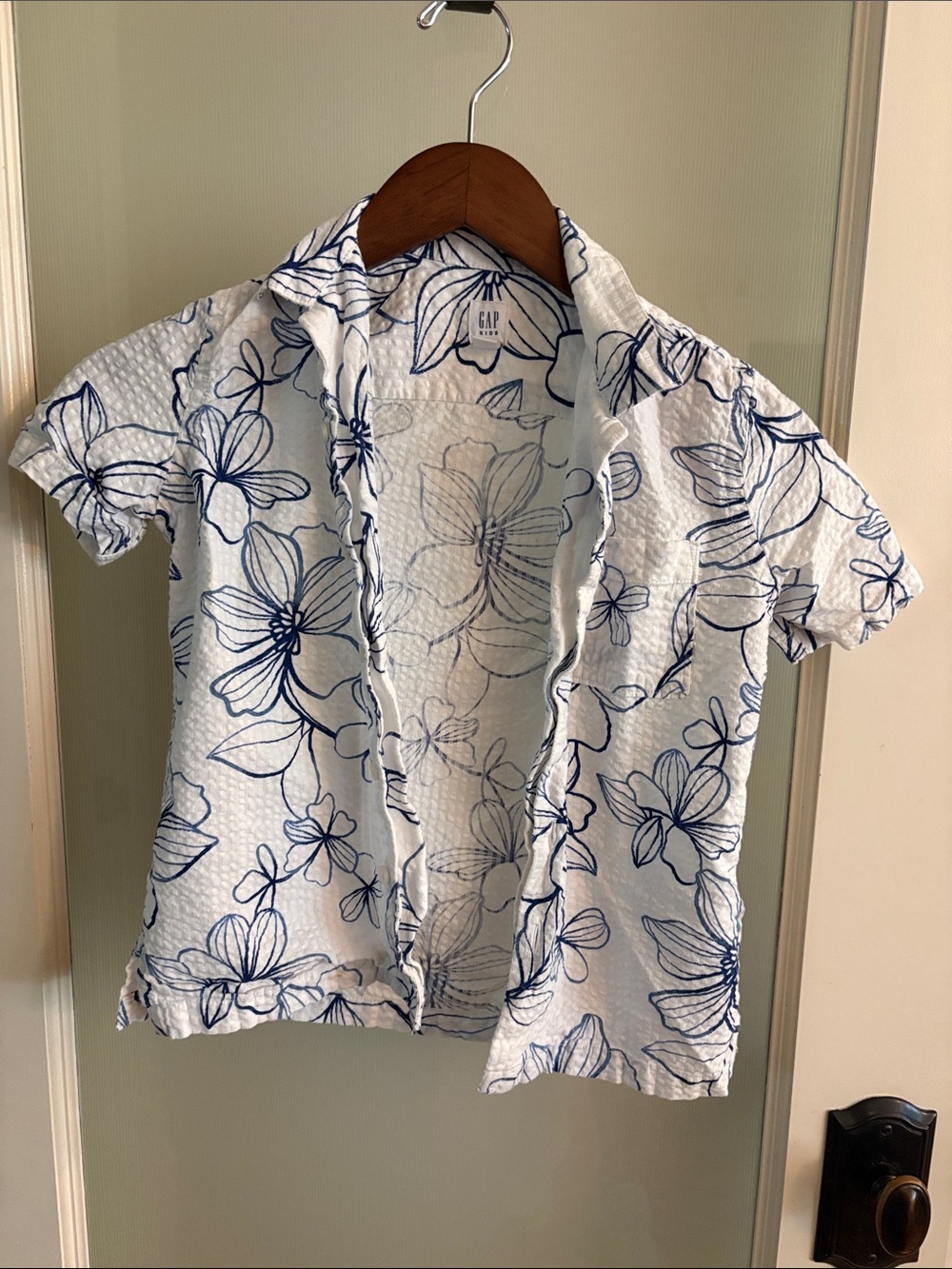 GAP White Shirt with Navy Floral Print - Kids Button-Down